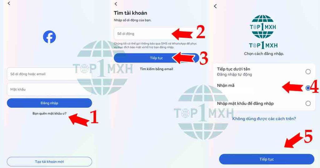 lấy lại mật khẩu facebook bằng số điện thoại